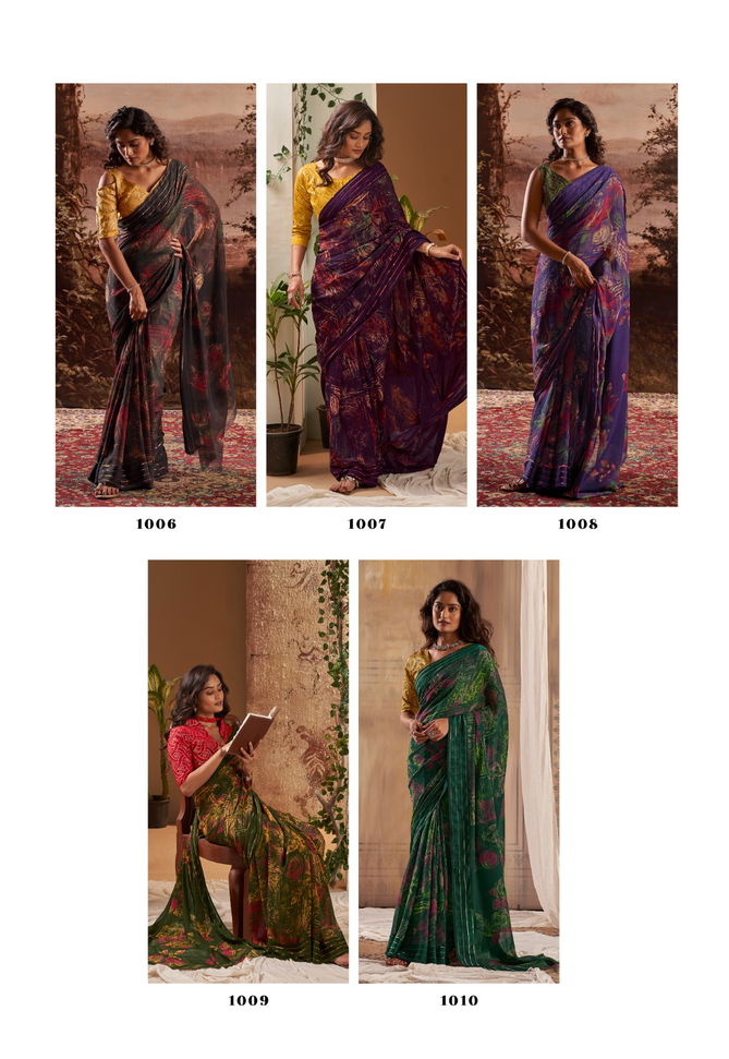 Stavan Elva Embroidery Georgette Chiffon Sarees Catalog
